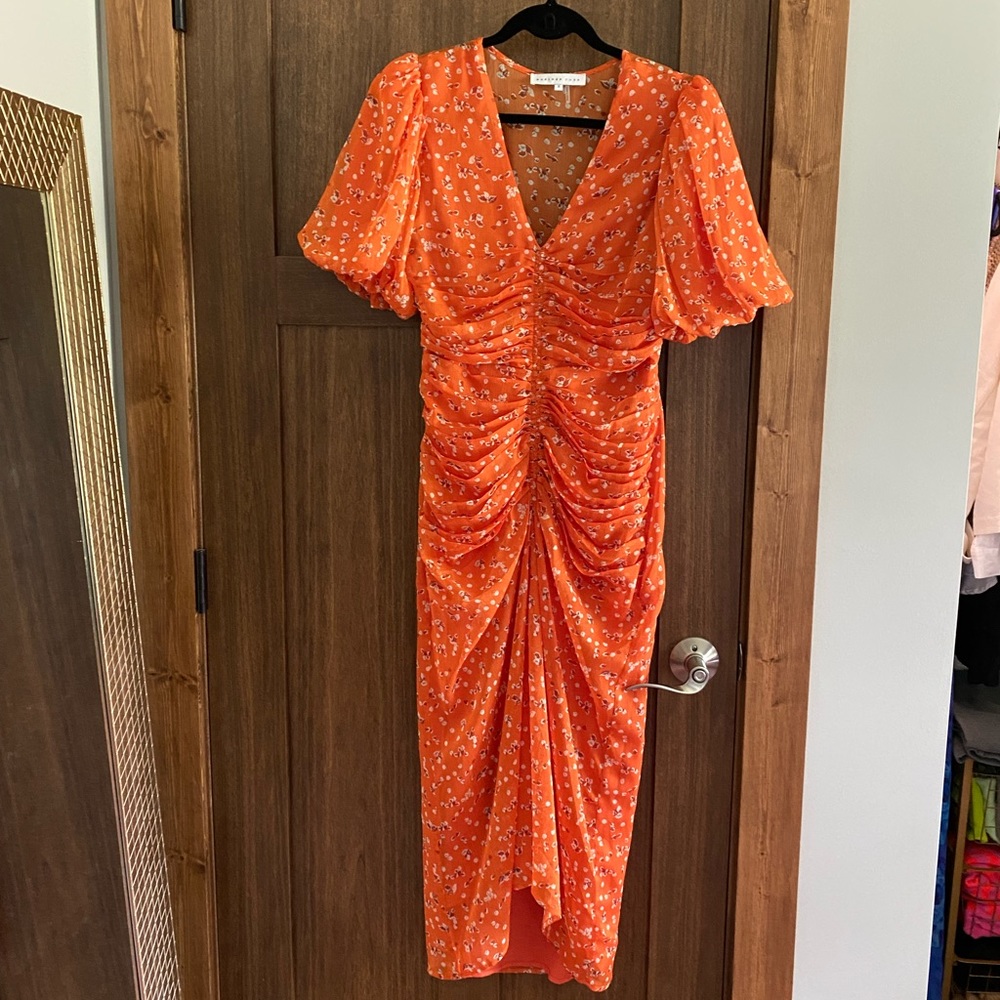 Endless Rose Orange Fitted Midi Dress